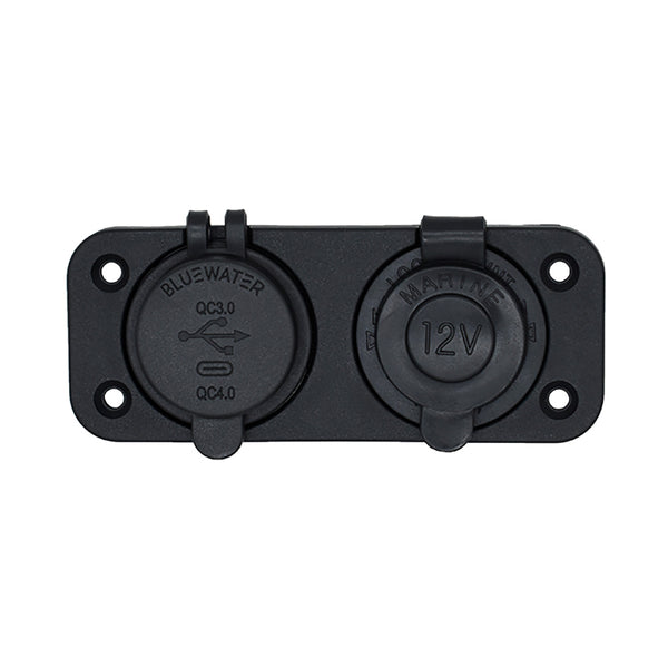 Bluewater Dual USB/USB-C 12V Combo Receptacle w/Plate [3000-4011]